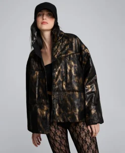 Animal Foiled Satin Lightweight Seamed Puffer Jacket>Kenneth Cole Outlet