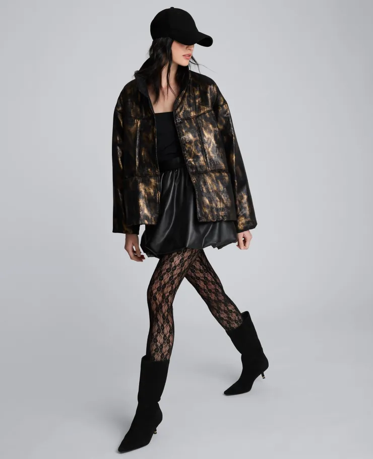 Animal Foiled Satin Lightweight Seamed Puffer Jacket>Kenneth Cole Outlet
