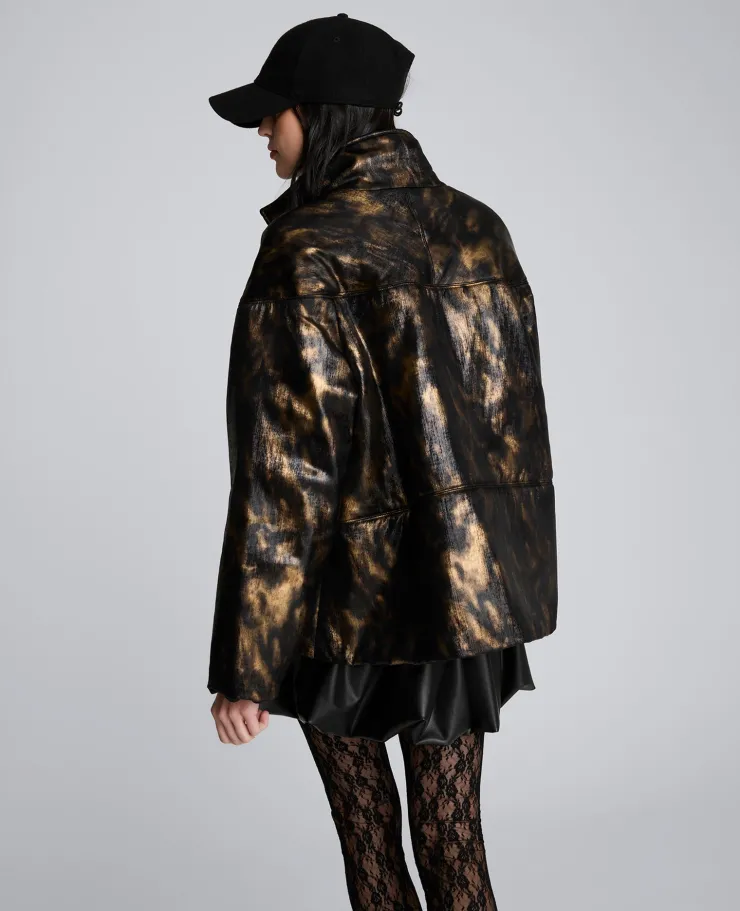 Animal Foiled Satin Lightweight Seamed Puffer Jacket>Kenneth Cole Outlet