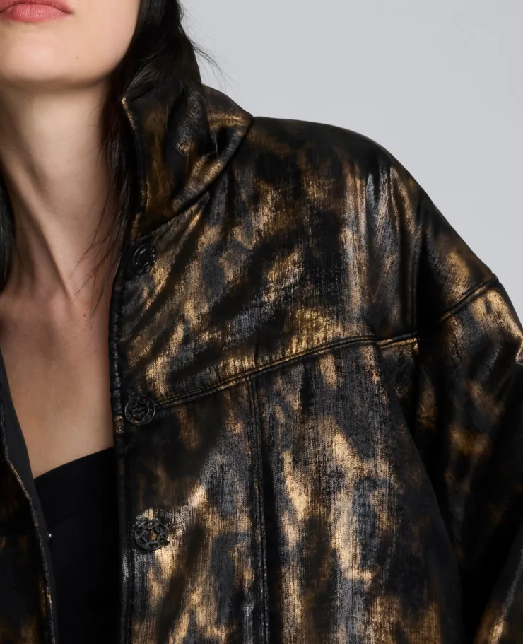 Animal Foiled Satin Lightweight Seamed Puffer Jacket>Kenneth Cole Outlet