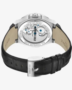 Automatic Stainless Steel Watch with Leather Strap><noscript><img width=