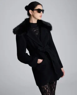 Belted Jacket With Faux Fur Collar>Kenneth Cole Clearance
