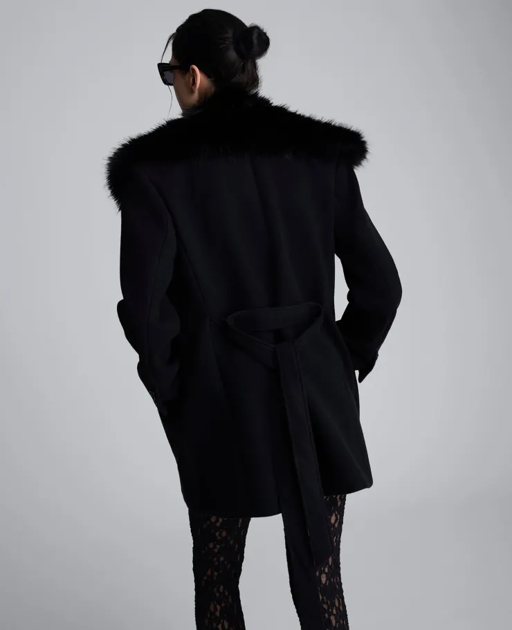 Belted Jacket With Faux Fur Collar>Kenneth Cole Clearance