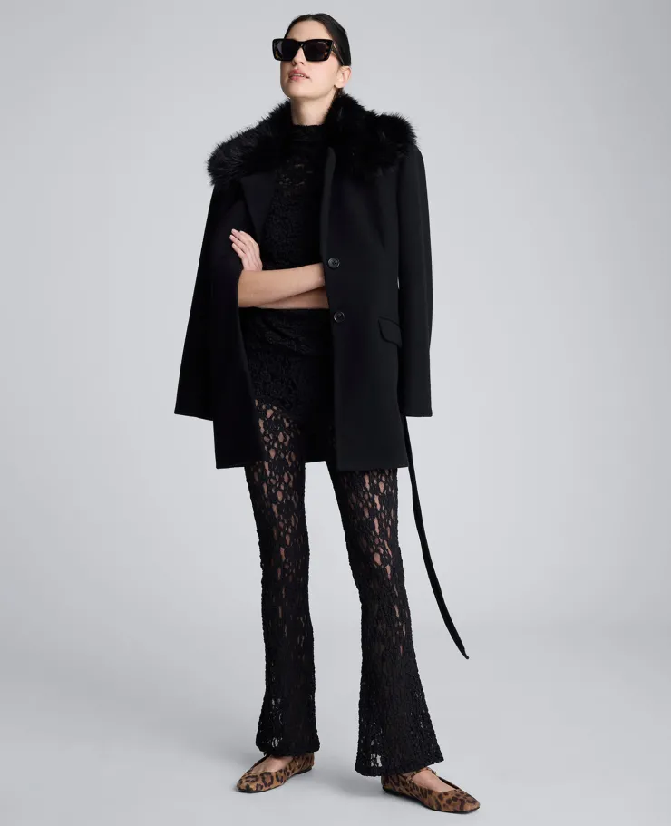 Belted Jacket With Faux Fur Collar>Kenneth Cole Clearance
