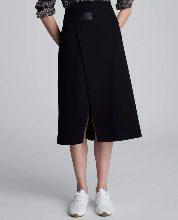 Boiled Wool Asymmetrical Slit Midi Skirt>Kenneth Cole Discount