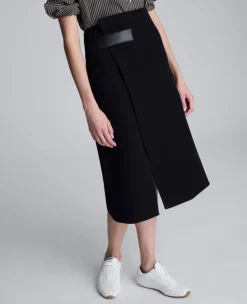 Boiled Wool Asymmetrical Slit Midi Skirt><noscript><img width=
