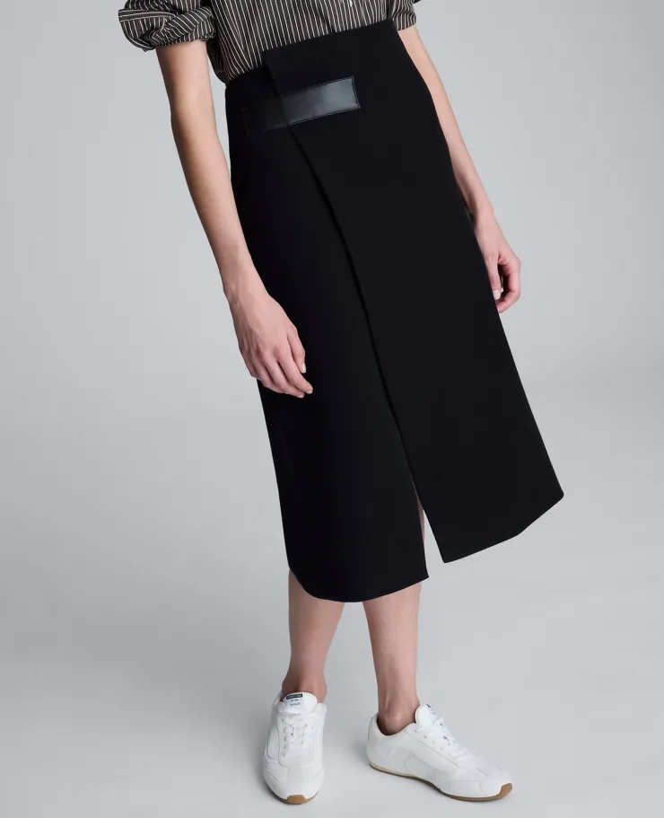 Boiled Wool Asymmetrical Slit Midi Skirt>Kenneth Cole Discount