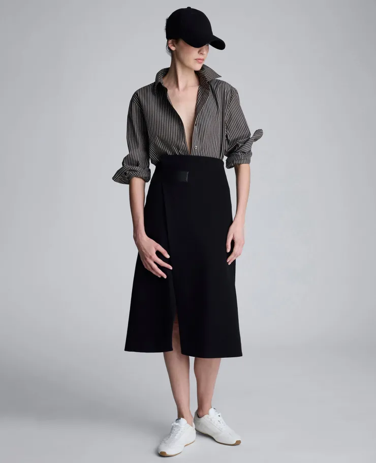 Boiled Wool Asymmetrical Slit Midi Skirt>Kenneth Cole Discount