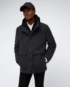 Boucle Wool Jacket with Attached Jersey Hood><noscript><img width=