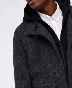 Boucle Wool Jacket with Attached Jersey Hood><noscript><img width=