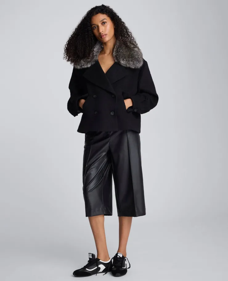 Brushed Wool Removeable Faux Fur Collar Cropped Peacoat>Kenneth Cole Online