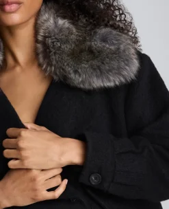 Brushed Wool Removeable Faux Fur Collar Cropped Peacoat><noscript><img width=
