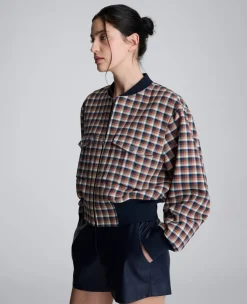 Check Patch Pocket Cropped Bomber><noscript><img width=