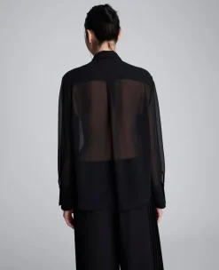 Chiffon Pleated Long Sleeve Blouse><noscript><img width=