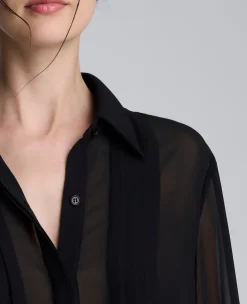 Chiffon Pleated Long Sleeve Blouse><noscript><img width=