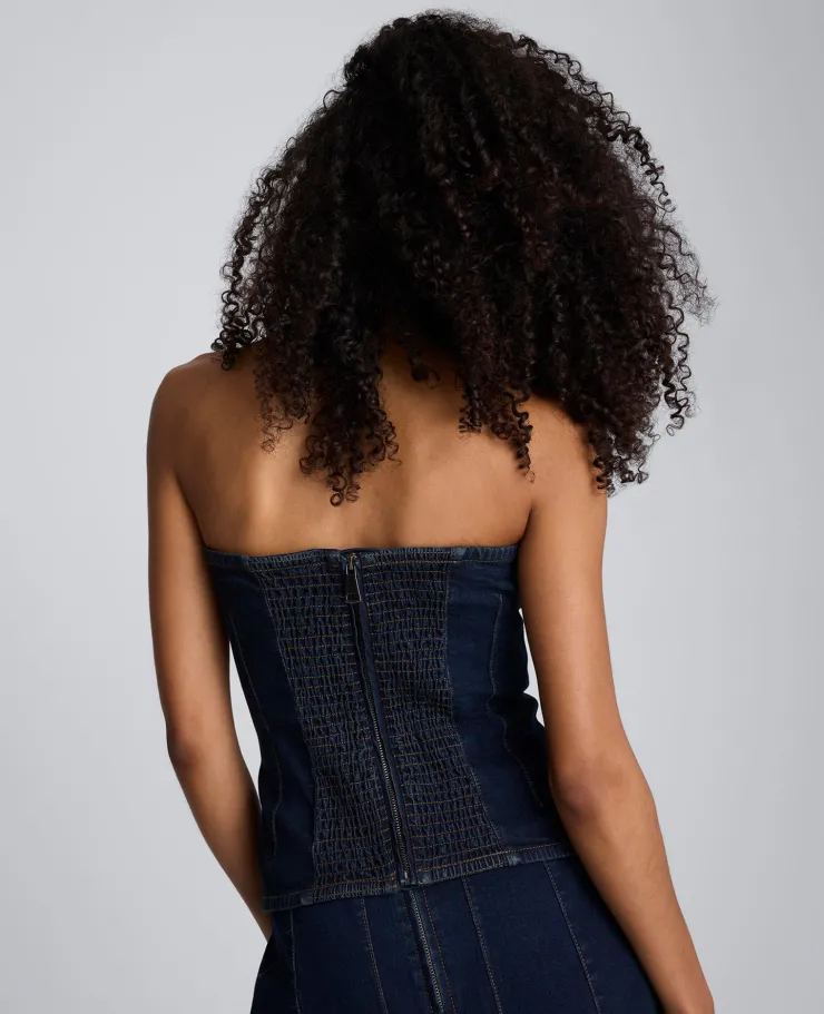 Denim Bustier Top with Smocking>Kenneth Cole Discount