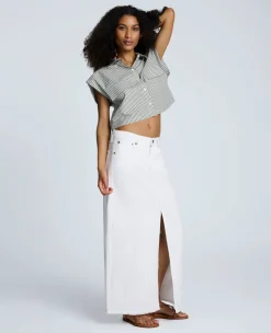 Denim Fly Front 4-Pocket Maxi Skirt With Fray Hem>Kenneth Cole Best