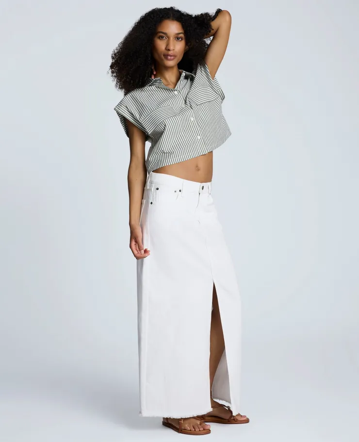 Denim Fly Front 4-Pocket Maxi Skirt With Fray Hem>Kenneth Cole Best