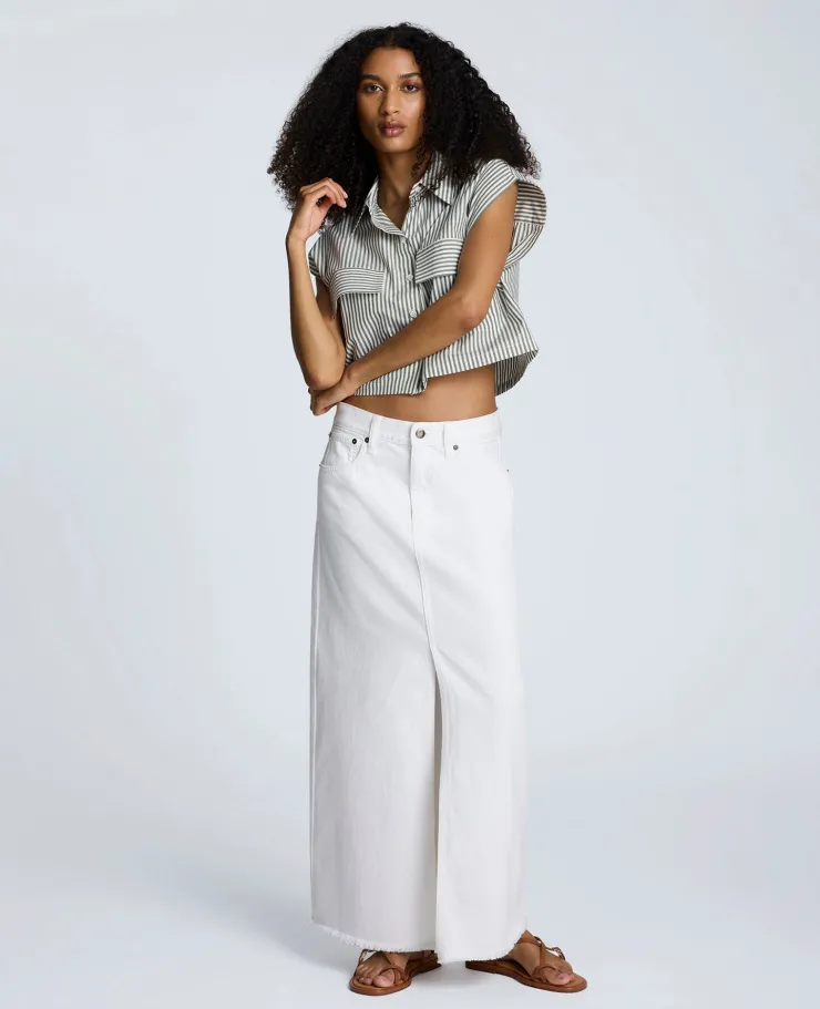 Denim Fly Front 4-Pocket Maxi Skirt With Fray Hem>Kenneth Cole Best