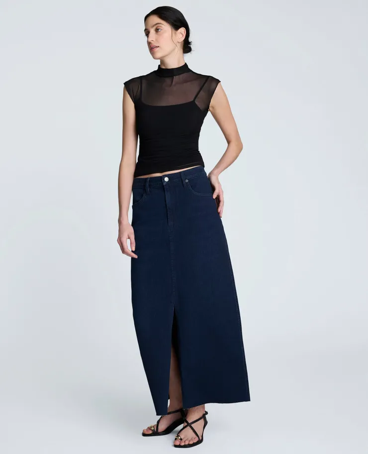Denim Fly Front 4-Pocket Maxi Skirt With Fray Hem>Kenneth Cole Clearance