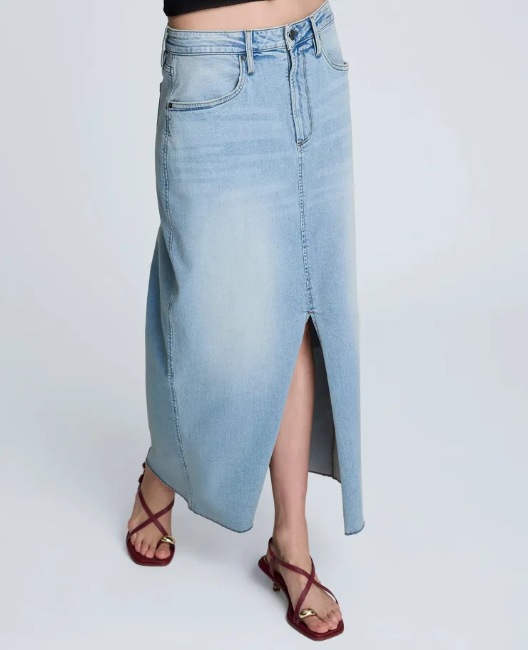 Denim Fly Front 4-Pocket Maxi Skirt With Fray Hem>Kenneth Cole Hot