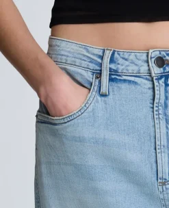 Denim Fly Front 4-Pocket Maxi Skirt With Fray Hem><noscript><img width=