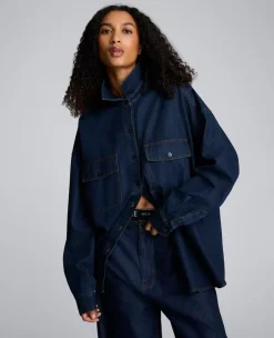 Drapey Denim Button Up Oversized Shirt>Kenneth Cole Clearance
