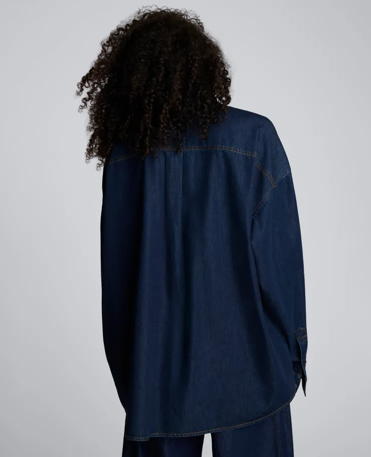 Drapey Denim Button Up Oversized Shirt>Kenneth Cole Clearance