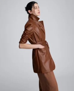 Faux Leather Belted Trench><noscript><img width=