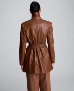 Faux Leather Belted Trench><noscript><img width=