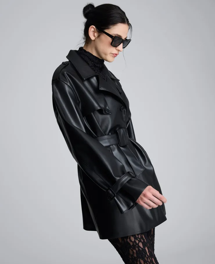 Faux Leather Double Breasted Trench>Kenneth Cole Best