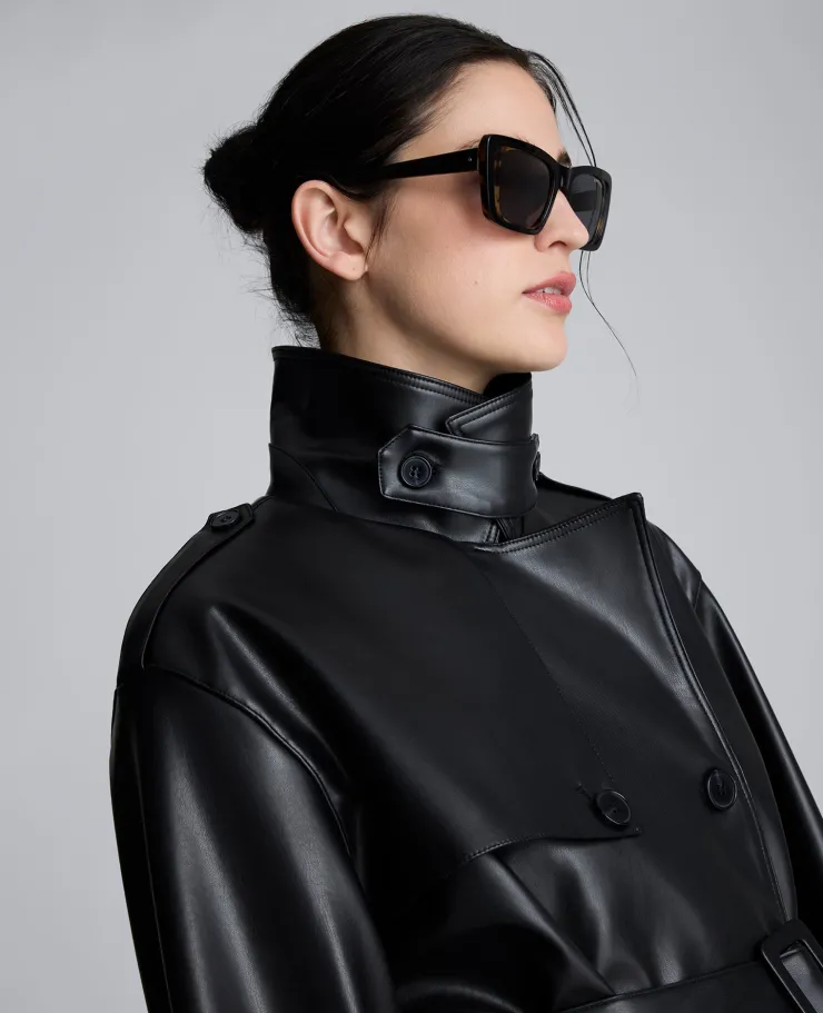 Faux Leather Double Breasted Trench>Kenneth Cole Best