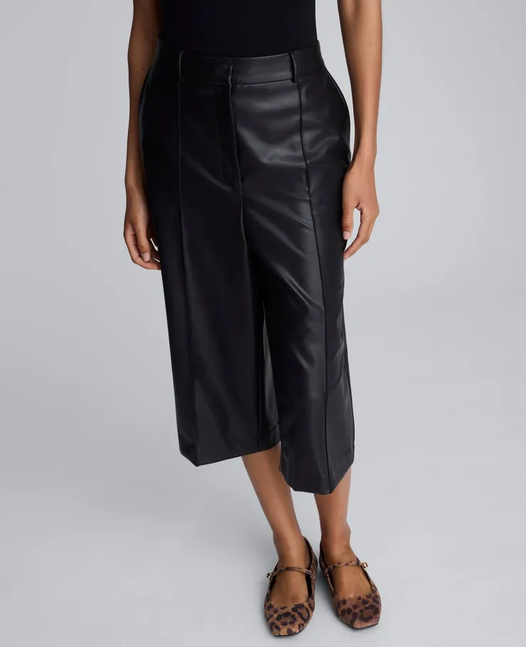 Faux Leather High Rise Pintuck Culotte>Kenneth Cole Clearance