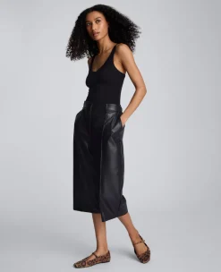 Faux Leather High Rise Pintuck Culotte><noscript><img width=