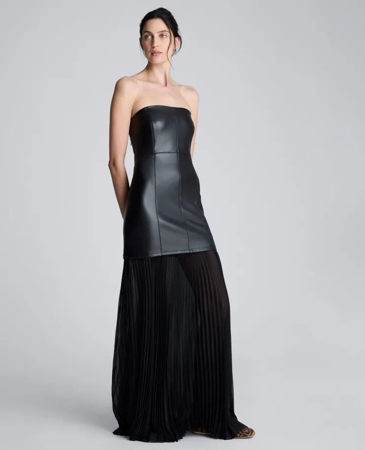Faux Leather Mixed Media Pleated Maxi Dress>Kenneth Cole Hot