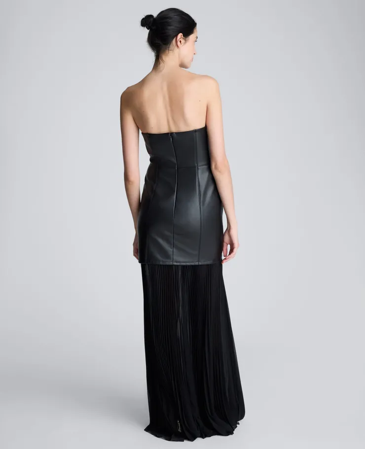 Faux Leather Mixed Media Pleated Maxi Dress>Kenneth Cole Hot