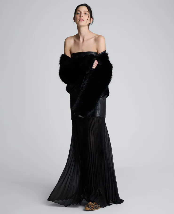 Faux Leather Mixed Media Pleated Maxi Dress>Kenneth Cole Hot