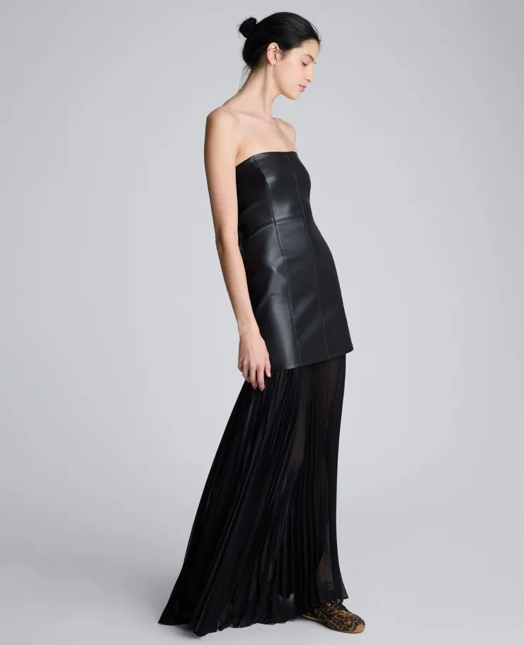 Faux Leather Mixed Media Pleated Maxi Dress>Kenneth Cole Hot