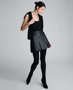 Faux Leather Pleated Mini Skirt><noscript><img width=