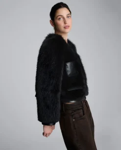 Faux Leather Pocket Fur Jacket>Kenneth Cole Outlet