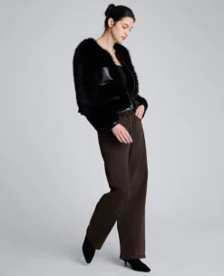 Faux Leather Pocket Fur Jacket><noscript><img width=