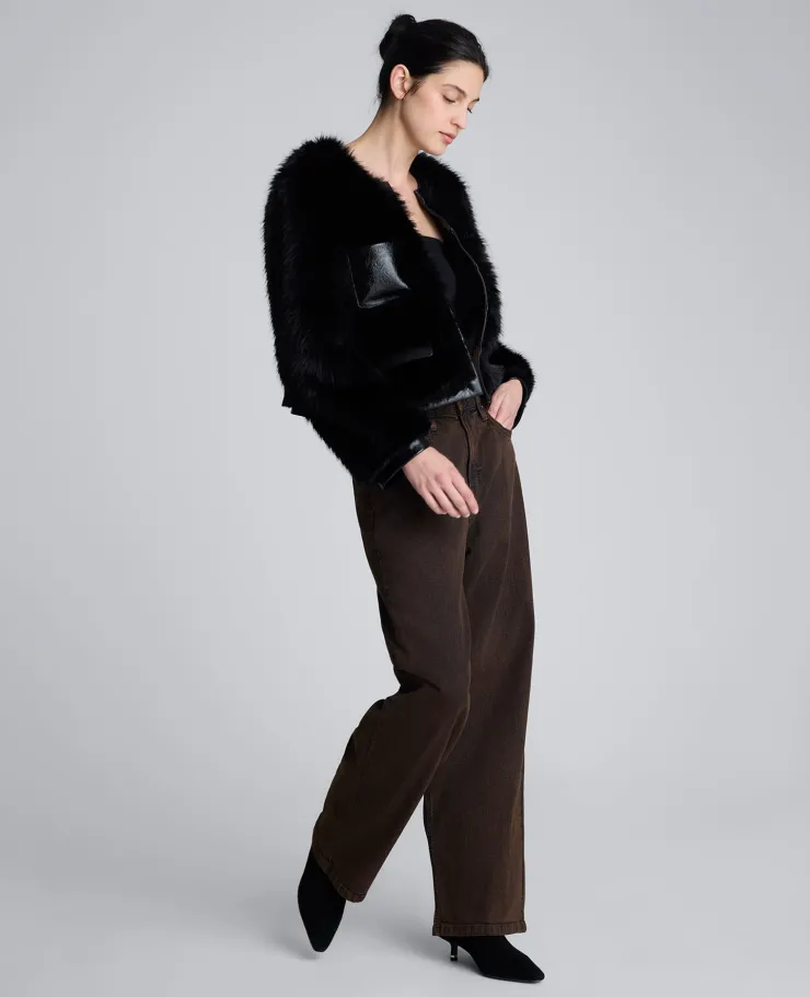 Faux Leather Pocket Fur Jacket>Kenneth Cole Outlet