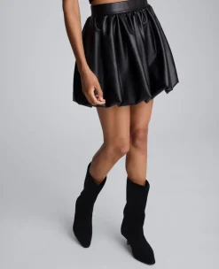 Faux Leather Pull On Bubble Mini Skirt><noscript><img width=