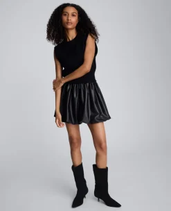 Faux Leather Pull On Bubble Mini Skirt><noscript><img width=