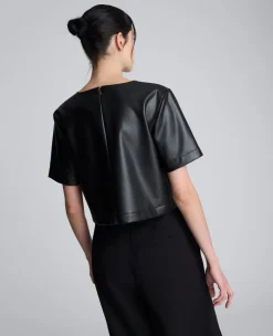 Faux Leather Short Sleeve Cropped Tee><noscript><img width=
