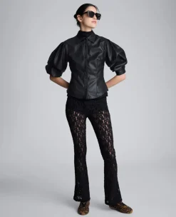 Faux Leather Snap Front Pleated Long Sleeve Fitted Shirt>Kenneth Cole Discount