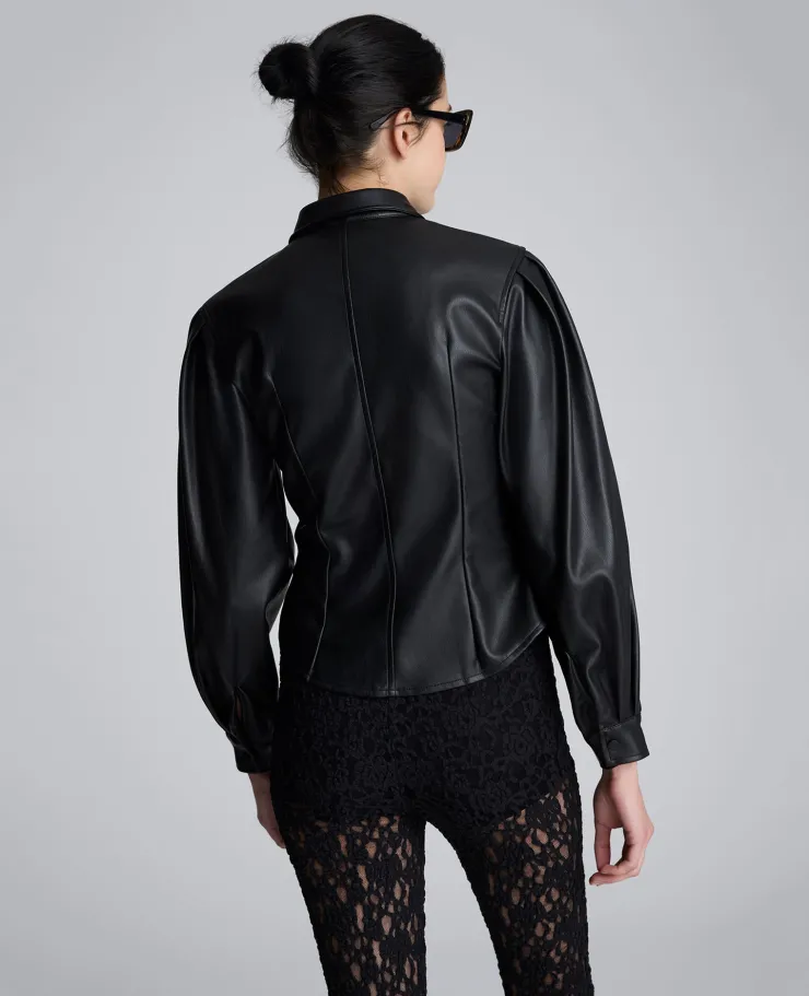 Faux Leather Snap Front Pleated Long Sleeve Fitted Shirt>Kenneth Cole Discount