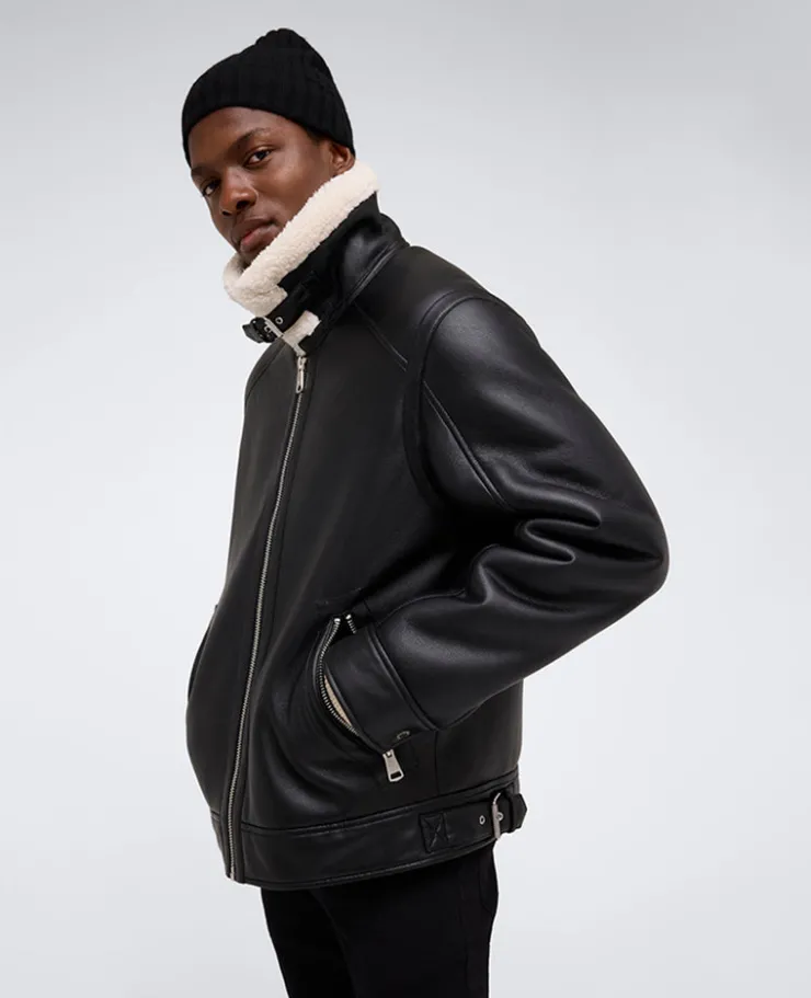 Faux Shearling Moto Jacket>Kenneth Cole