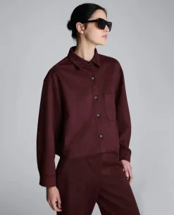 Faux Suede Button Front Cropped Knit Shirt>Kenneth Cole Sale