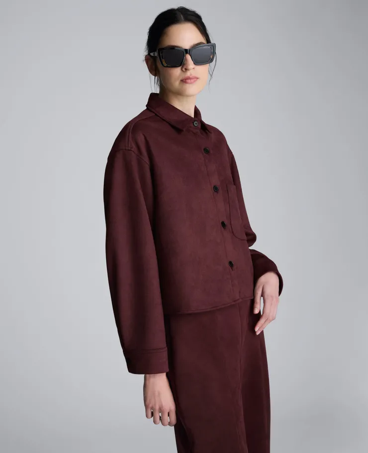 Faux Suede Button Front Cropped Knit Shirt>Kenneth Cole Sale